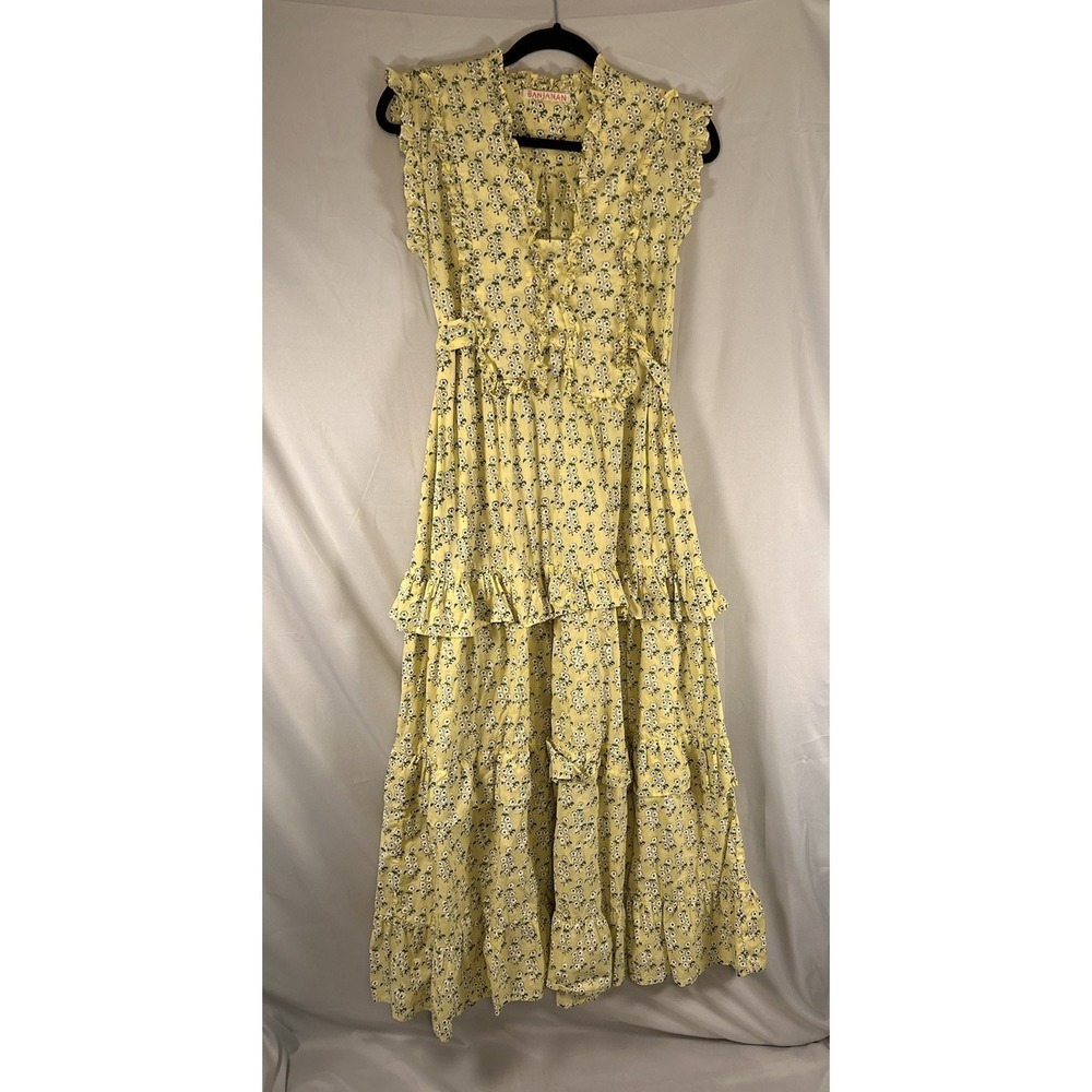 Banjanan Cordelia XS Floral Tiered Ruffle Midi Dress‎ Cotton